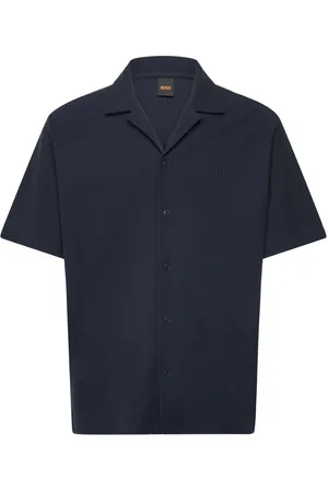 HUGO BOSS Pe_Waffleshirt Tops Shirts Short-sleeved Shirts Navy