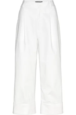 Ralph Lauren Double-Faced Stretch Cotton Ankle Pant Designers Trousers Straight Leg White