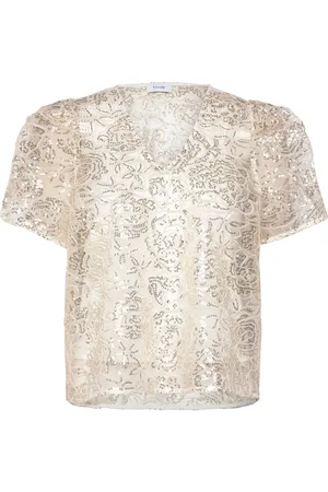 Levete Room Lr-Karolina Tops Blouses Short-sleeved Beige