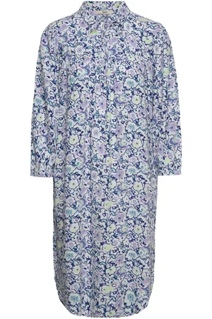 ESPRIT Viscose Midi Dress With All-Over Print Knælang Kjole Blue