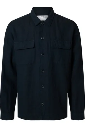 SELECTED Slh-Leroy Linen Blend Overshirt Ls Noos Tops Overshirts Navy