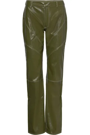 Envii Enastrid Pants 6949 Bottoms Trousers Leather Leggings-Bukser Khaki Green