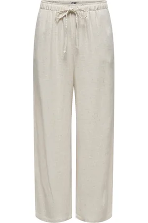 ONLY Onlsiesta Mw Pull-Up Linen Bl Pnt Noos Bottoms Trousers Linen Trousers Beige