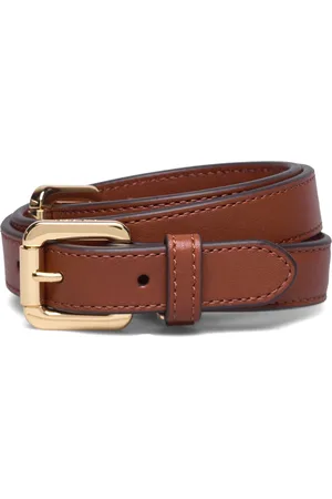 Ralph Lauren Leather Double-Buckle Skinny Belt Bælte Brown