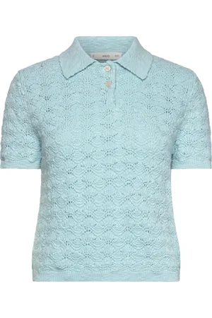 MANGO Polo-Neck Crochet Sweater Tops T-shirts & Tops Short-sleeved Blue