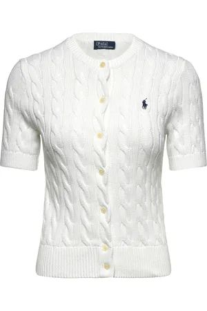 Ralph Lauren Cable-Knit Cotton Short-Sleeve Cardigan Tops Knitwear Cardigans White