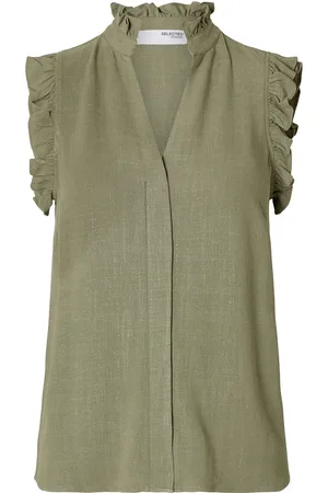 SELECTED Slfviva Sl Sun Ruffle Top Noos Tops T-shirts & Tops Sleeveless Green