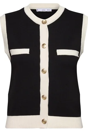 MANGO Knitted Waistcoat With Contrast Piping Vest Black