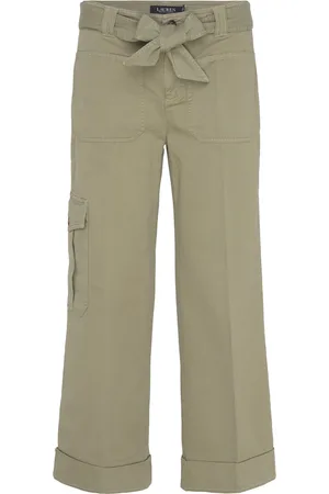 Ralph Lauren Pleated Cotton Twill Wide-Leg Cargo Pant Bottoms Trousers Cargo Pants Green