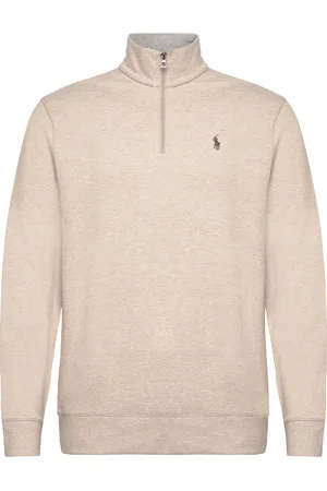 Ralph Lauren Luxury Jersey Quarter-Zip Pullover Tops Sweatshirts & Hoodies Sweatshirts Beige