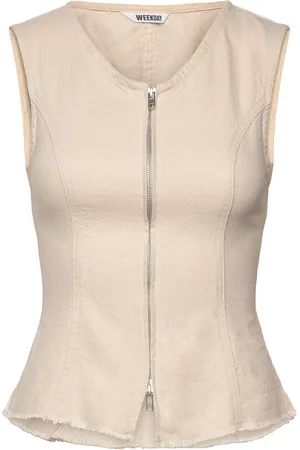 Weekday Zip-Up Top Tops T-shirts & Tops Sleeveless Beige