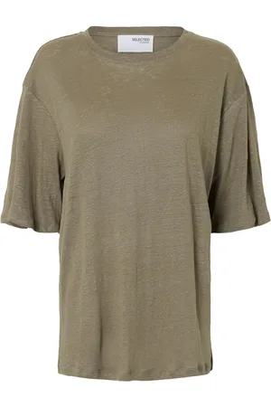 SELECTED Slfvilja Linen Ss Tee Tops T-shirts & Tops Short-sleeved Khaki Green