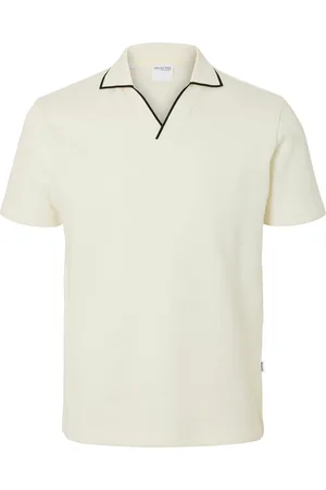 SELECTED Slhsangev Split Neck Ss Polo Tops Polos Short-sleeved Cream