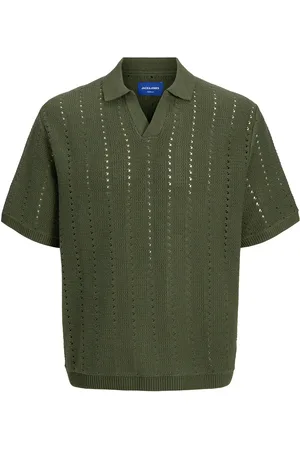 JACK & JONES Jorparos Knit Easter Ss Crochet Polo Tops Knitwear Short Sleeve Knitted Polos Green Jack & J S