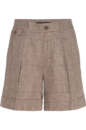 Ralph Lauren Glen Check Pleated Linen Twill Short Bottoms Shorts Casual Shorts Brown