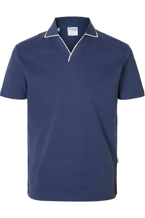 SELECTED Slhsangev Split Neck Ss Polo Tops Polos Short-sleeved Blue