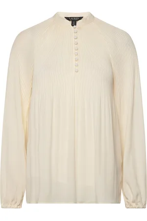 Ralph Lauren Pleated Georgette Blouse Tops Blouses Long-sleeved Cream