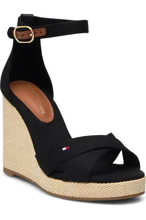 Tommy Hilfiger Flag High Wedge Espad Crisscross Espadrillos Med Hæl Sandal Black