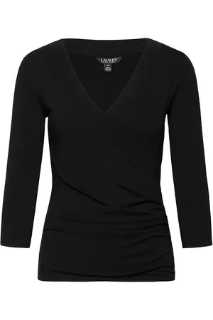 Ralph Lauren Surplice Jersey Top Tops Blouses Long-sleeved Black