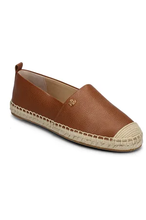 Ralph Lauren Cameryn Iv Tumbled Leather Espadrille Espadrillos Flade Sandal Brown