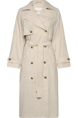 GANT Linen Blend Trench Coat Trenchcoat Frakke Cream