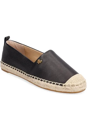 Ralph Lauren Cameryn Iv Tumbled Leather Espadrille Espadrillos Flade Sandal Black