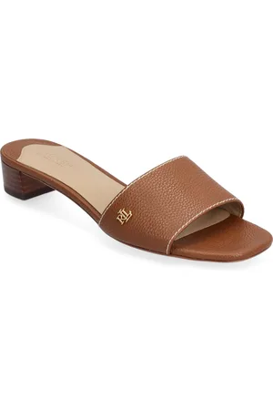 Ralph Lauren Fay Tumbled Leather Sandal Sandal Med Hæl Brown