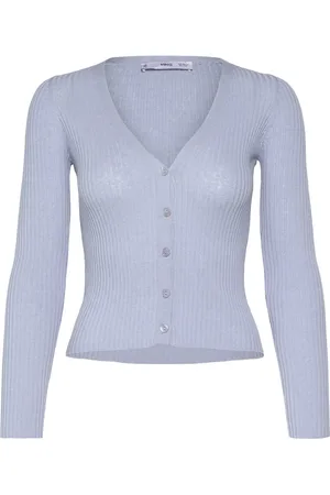 MANGO V-Neck Rib-Knit Cardigan Tops Knitwear Cardigans Blue