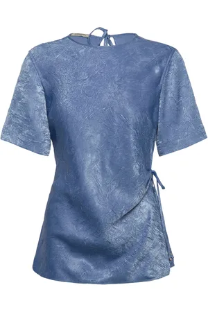 Scotch&Soda Crushed Satin Wrap Top Tops T-shirts & Tops Short-sleeved Blue