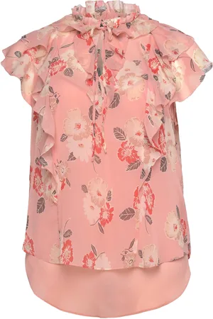 Ralph Lauren Floral Ruffle-Trim Georgette Blouse Tops Blouses Short-sleeved Pink