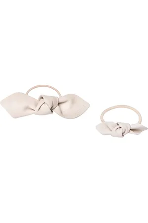 Corinne Leather Bow Hair Tie Big And Small 2-Pack Accessories Hair Accessories Scrunchies Cream