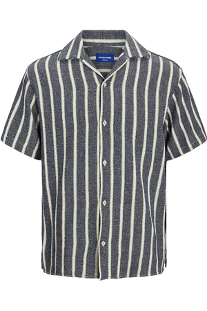 JACK & JONES Jorcoba Stripe Resort Shirt Ss Jnr Tops Shirts Short-sleeved Shirts Grey Jack & J S