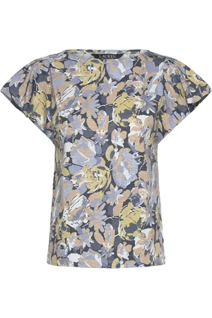 Ralph Lauren Floral Slub Jersey Flutter-Sleeve Top Tops Blouses Short-sleeved Multi/patterned