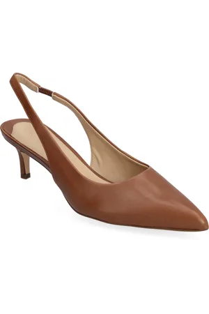 Ralph Lauren Lolah Burnished Leather Slingback Pump Shoes Heels Pumps Sling Backs Brown