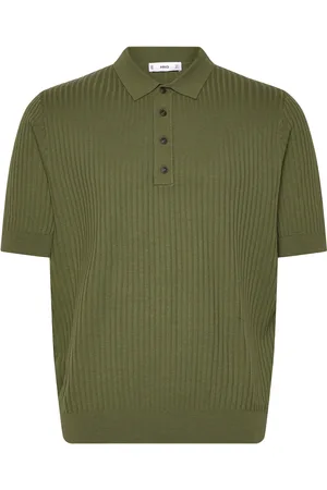 MANGO Rib-Knit Cotton-Blend Polo Shirt Tops Knitwear Short Sleeve Knitted Polos Green