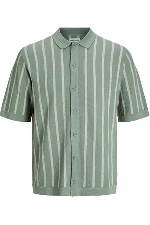 JACK & JONES Jjemil Knit Striped Shirt Ss Tops Knitwear Short Sleeve Knitted Polos Green Jack & J S