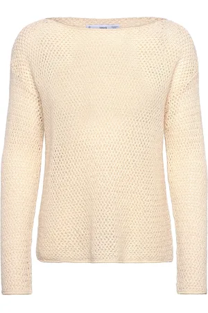 MANGO Openwork Knitted Boat-Neck Sweater Tops Knitwear Cream