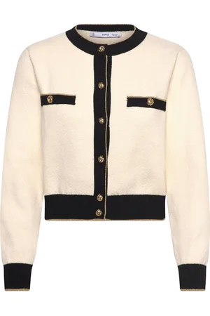 MANGO Knitted Cardigan With Double Trim Tops Knitwear Cardigans Beige