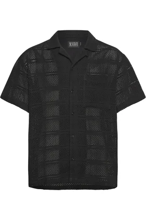 Scotch&Soda Crochet Short-Sleeved Relaxed-Fit Shirt Tops Shirts Short-sleeved Shirts Black