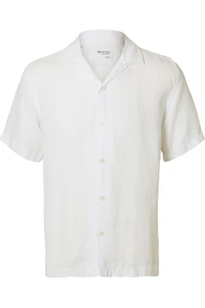 SELECTED Slhrelaxkylian Mix Ss Shirt Resort Tops Shirts Short-sleeved Shirts White