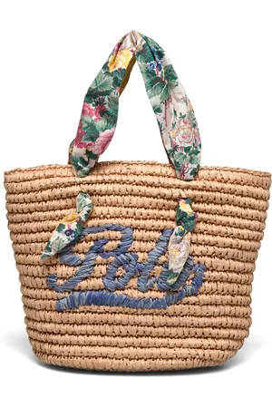 Ralph Lauren Madras-Trim Raffia Bag Accessories Bags Shoulder Bags Beige