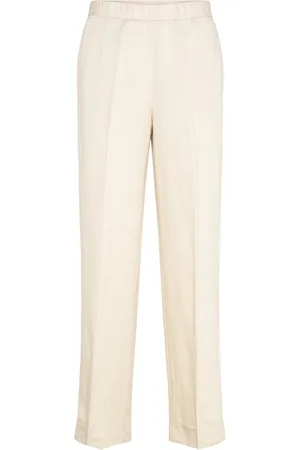 GANT Linen Blend Pull On Pants Bottoms Trousers Straight Leg Beige