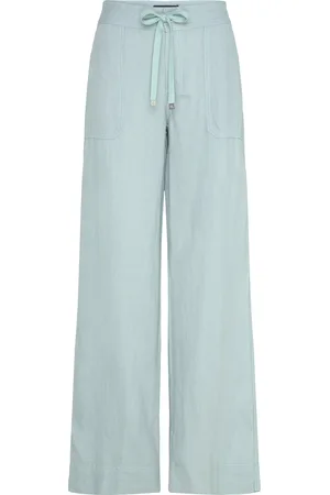 Ralph Lauren Linen Wide-Leg Pant Bottoms Trousers Wide Leg Blue