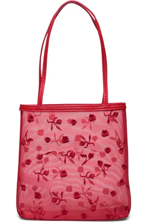 MANGO Flower-Embroidered Mesh Bag Bags Totes Red