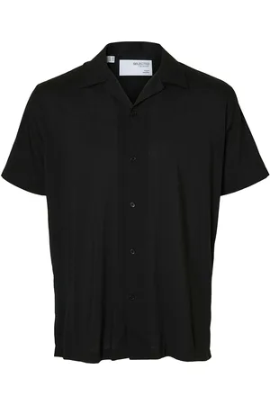 SELECTED Slhreg-Air Shirt Ss Mix Tops Shirts Short-sleeved Black