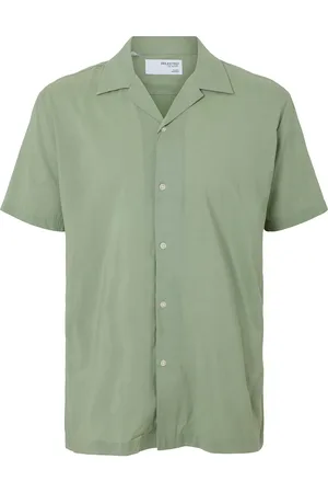 SELECTED Slhreg-Air Shirt Ss Mix Tops Shirts Short-sleeved Green