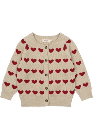 Petit Piao Cardigan Heart Knit Pattern Tops Knitwear Cardigans Beige