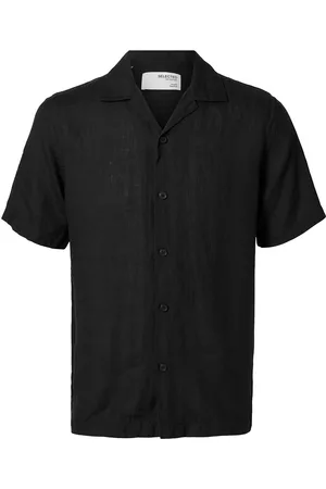 SELECTED Slhrelaxkylian Mix Ss Shirt Resort Tops Shirts Short-sleeved Shirts Black