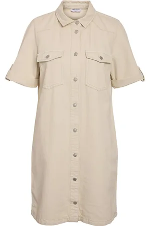 Noisy May Nmnew Signe S/S Denim Dress Clr Noos Dresses Shirt Dresses Beige