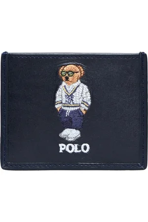 Ralph Lauren Polo Bear Leather Card Case Designers Wallets Cardholder Navy